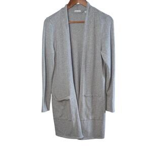 Womens Purejill J.Jill Cotton Blend Duster Cardigan Gray Size Small Pockets